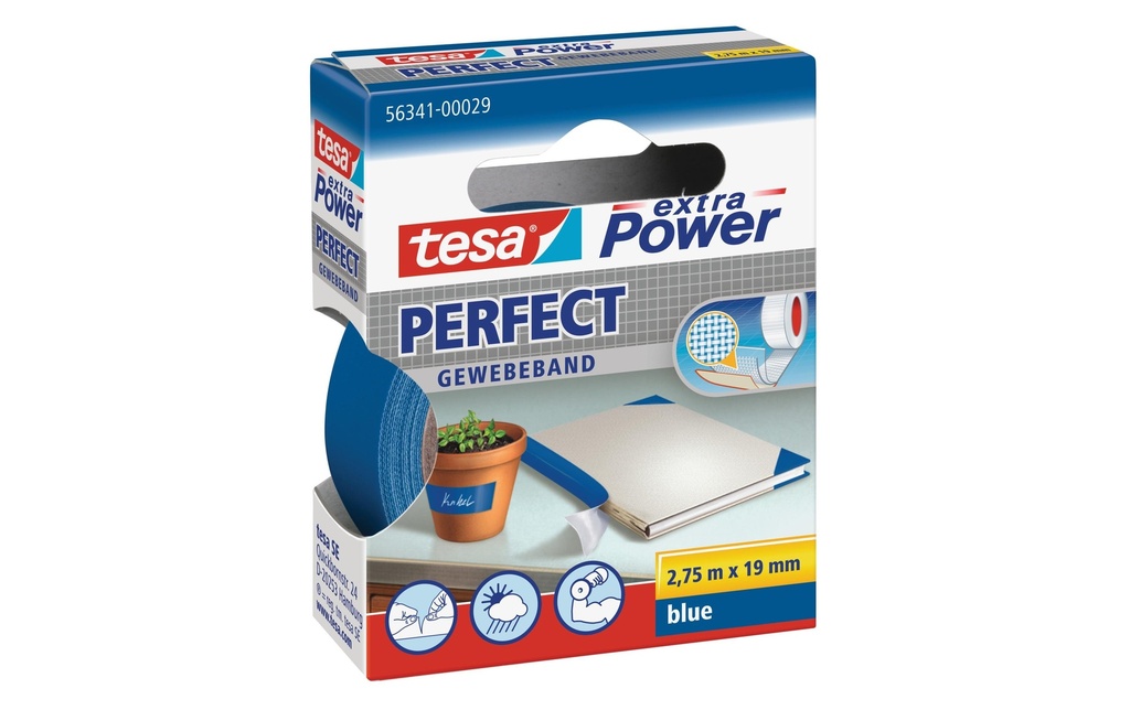 tesa Ruban adhésif extra Power Perfect 19 mm x 2.75 m, Bleu