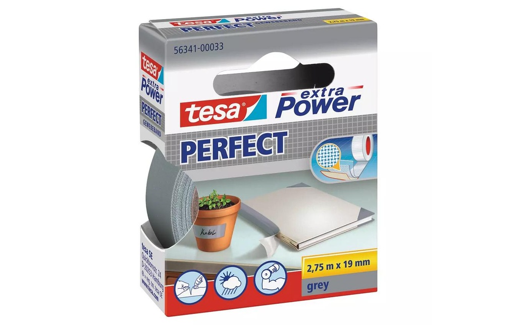 tesa Ruban adhésif Extra Power Perfect 19 mm x 2.75 m, Gris