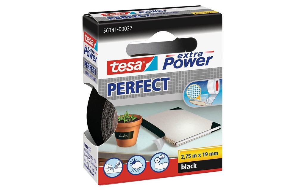 tesa Ruban adhésif extra Power Perfect 19 mm x 2.75 m, Noir
