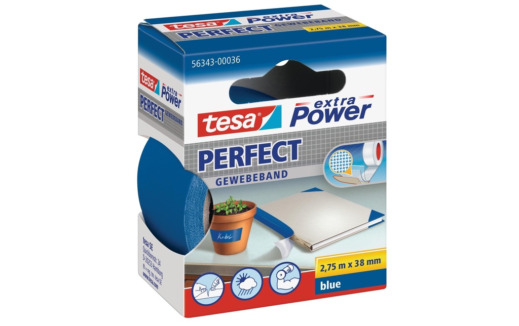 tesa Ruban adhésif extra Power Perfect 38 mm x 2.75 m, Bleu