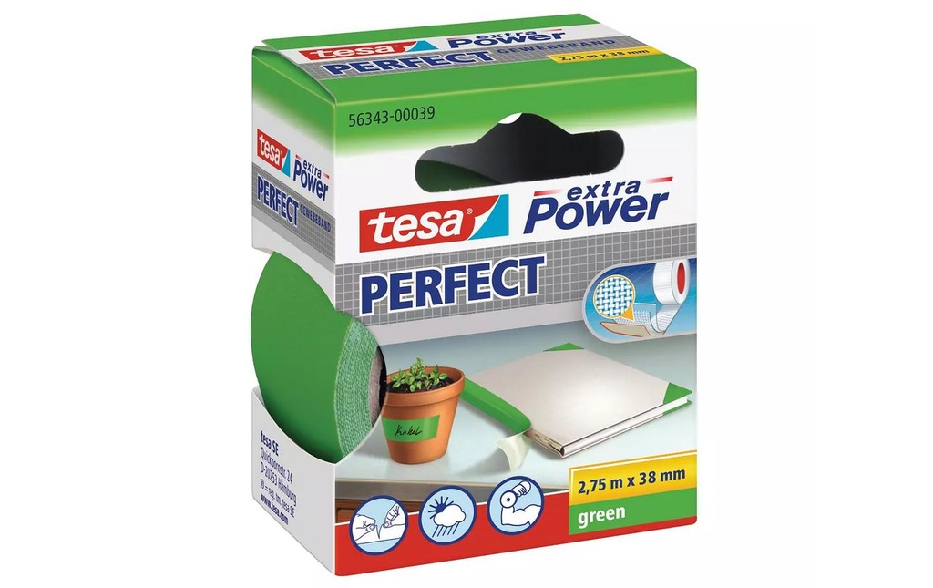 tesa Ruban adhésif Extra Power Perfect 38 mm x 2.75 m, Vert