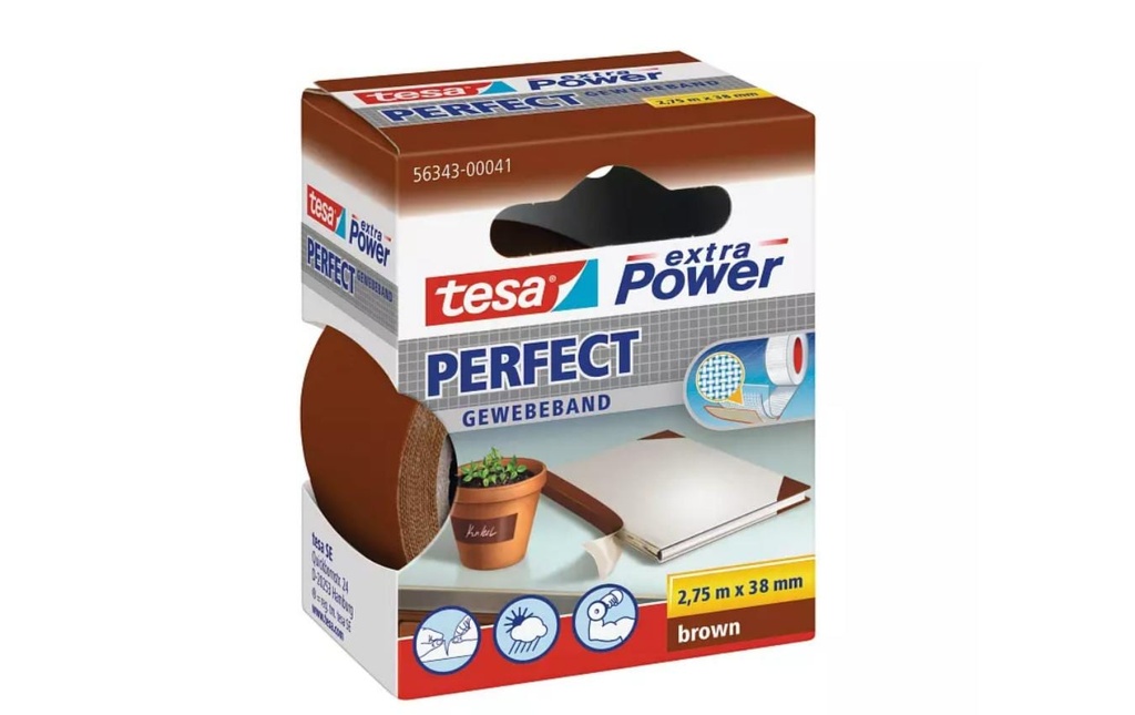 tesa Ruban adhésif Extra Power Perfect 38 mm x 2.75 m, Brun