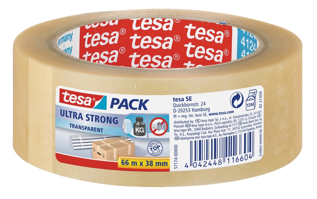 tesa Ruban adhésif ultrastrong 38 mm x 66 m, 1 rouleau Transparent