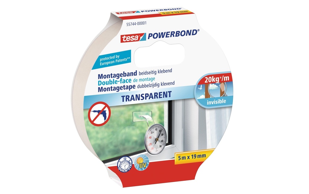 tesa Ruban adhésif Powerbond 5 m x 19 mm 19 mm x 5 m, Transparent