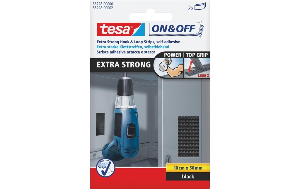 TESA Bande velcro on&off 5x10cm noi (2 pces)