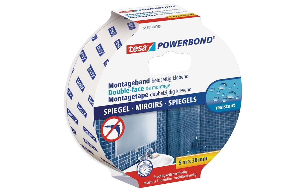 tesa Ruban de montage Powerbond 38 mm x 5 m, Blanc