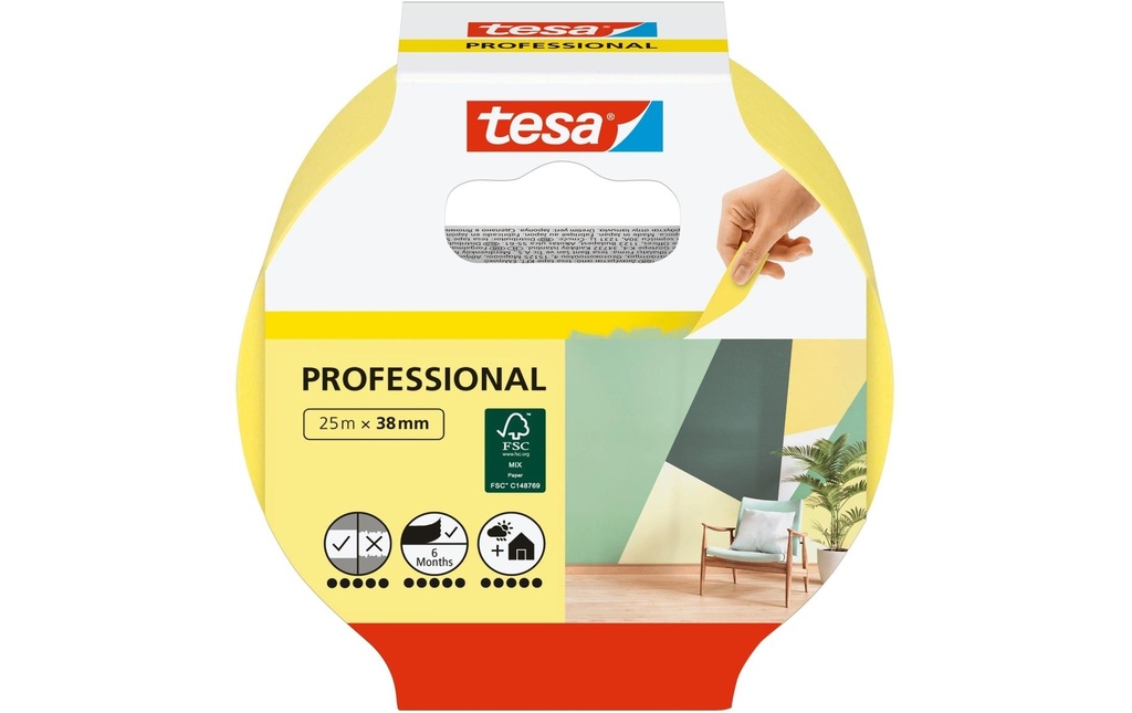 tesa Ruban de peintre Ruban de peinture – Ruban de masquage Professional intérieur, 25m x 38 mm