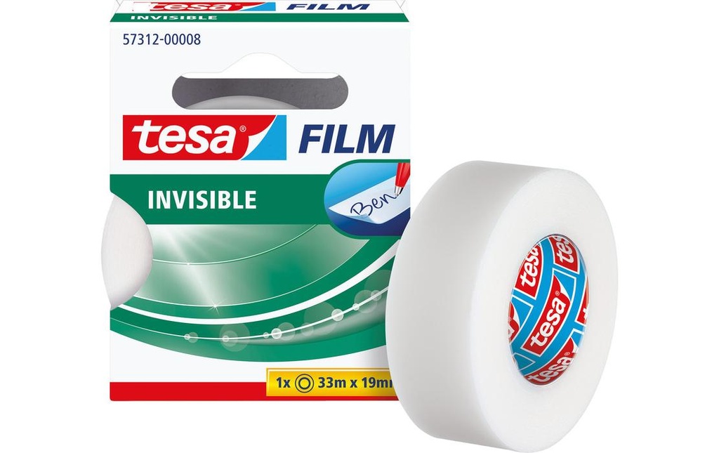 tesa Ruban adhésif Film invisible 19 mm x 33 m, Transparent
