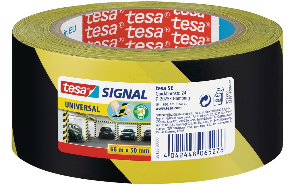 tesa Ruban de marquage SIGNAL Universal 50 mm x 66 m, Noir/Jaune