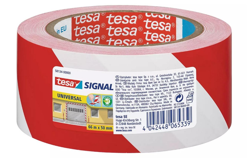 tesa Ruban de marquage SIGNAL Universal 50 mm x 66 m, Rouge/Blanc