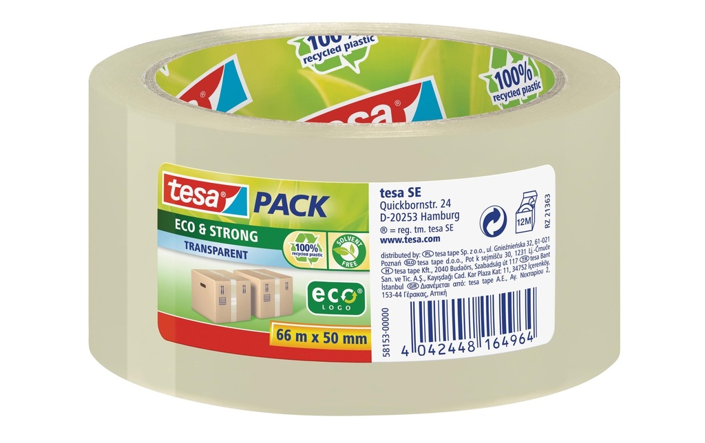 tesa Ruban adhésif eco&strong 50 mm x 66 m, Transparent