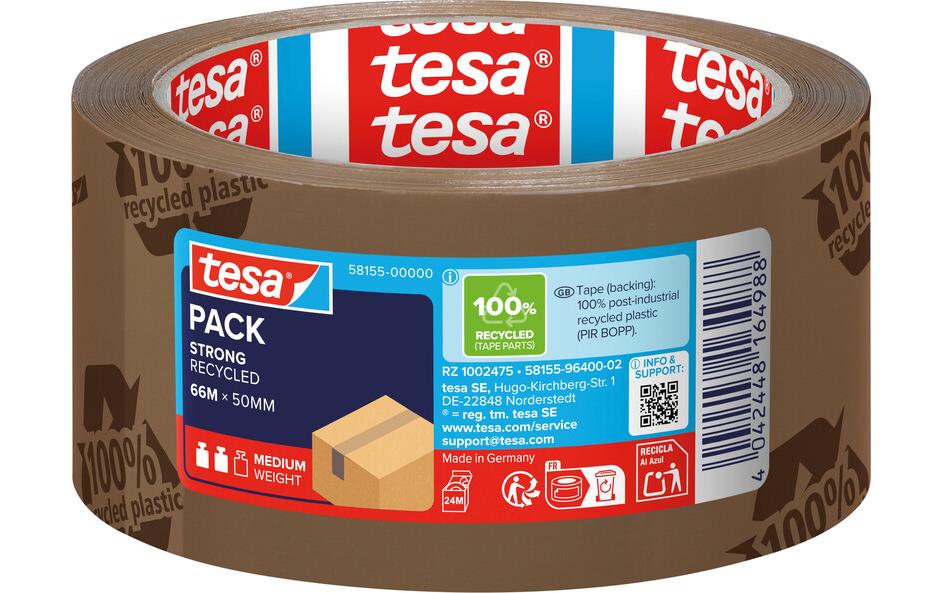 tesa Ruban d'emballage Strong Recycled 50 mm x 66 m, Brun