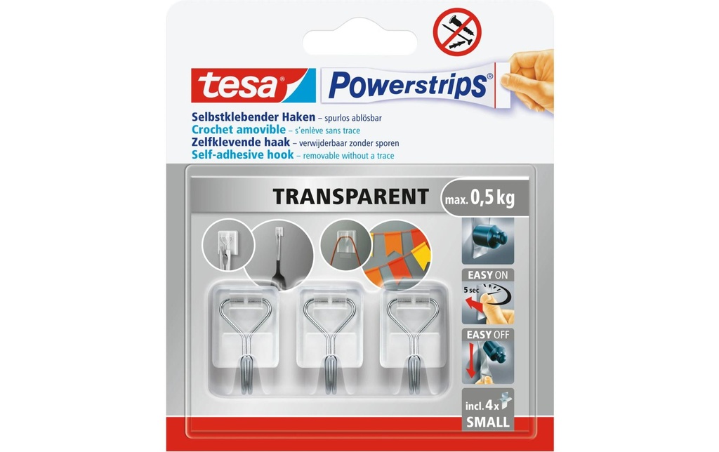 TESA Powerstrips Wired Hook S trans (3 pces)