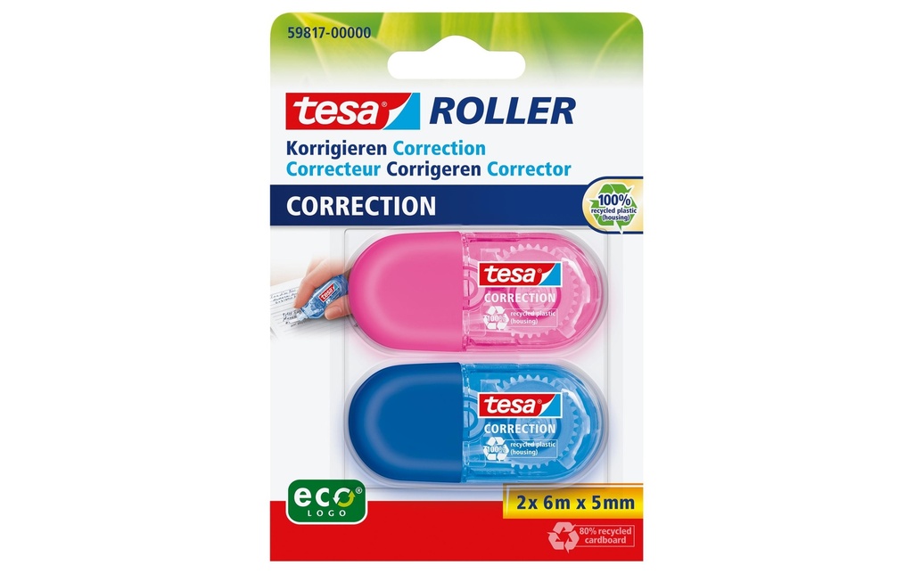 TESA Roller corr.Mini Eco bleu/pink (2 pces)