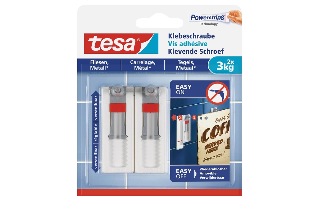 tesa Vis à coller 3 kg pour carrelage + métal, réglable