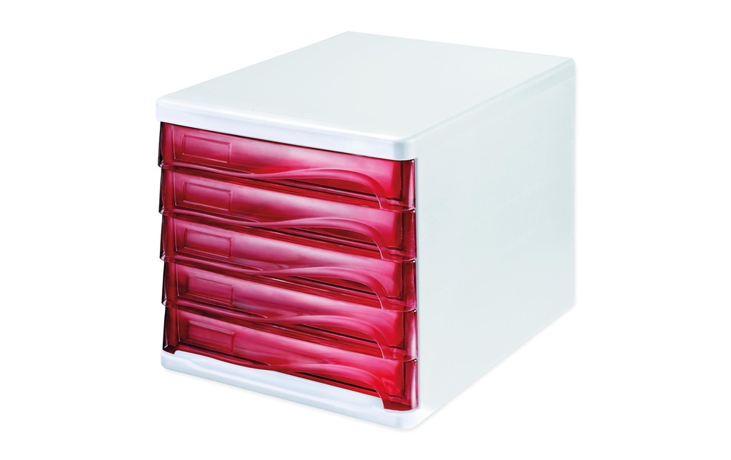 HELIT Box tiroirs 5casier blan/t.rou