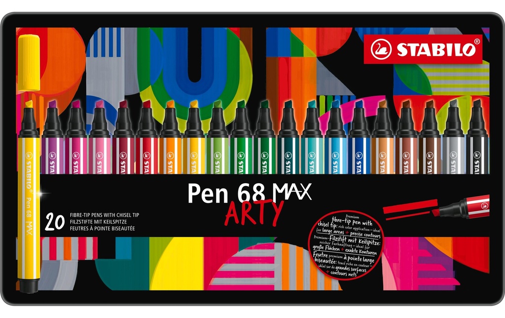 STABILO Pen 68 MAX ARTY étui en métal (20 pces)