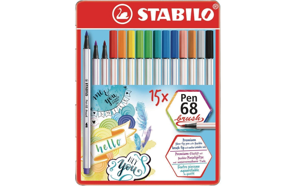 STABILO Pen 68 brush coffret métal (15 pces)