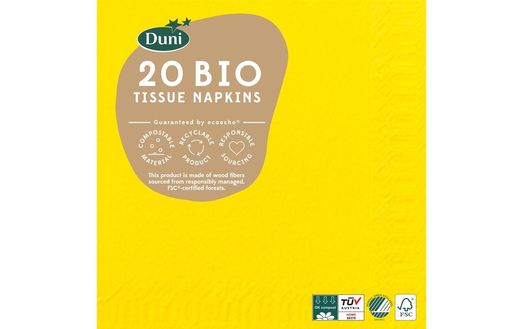 DUNI Serviettes 24x24cm jaune (20 pces)