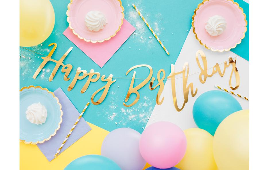 Partydeco Guirlande Joyeux anniversaire Or, 16.5 x 62 cm