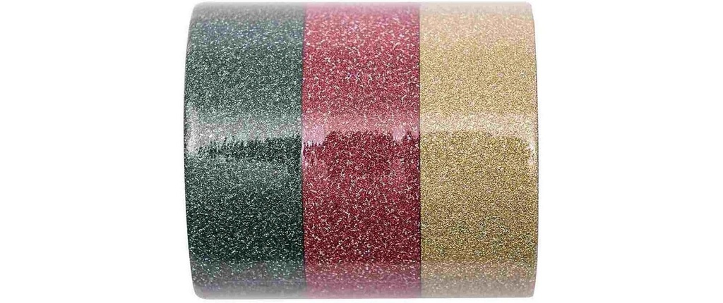 Rico Design Ruban Washi Glitter 3 pièces, Doré/Vert/Rouge,  5 m