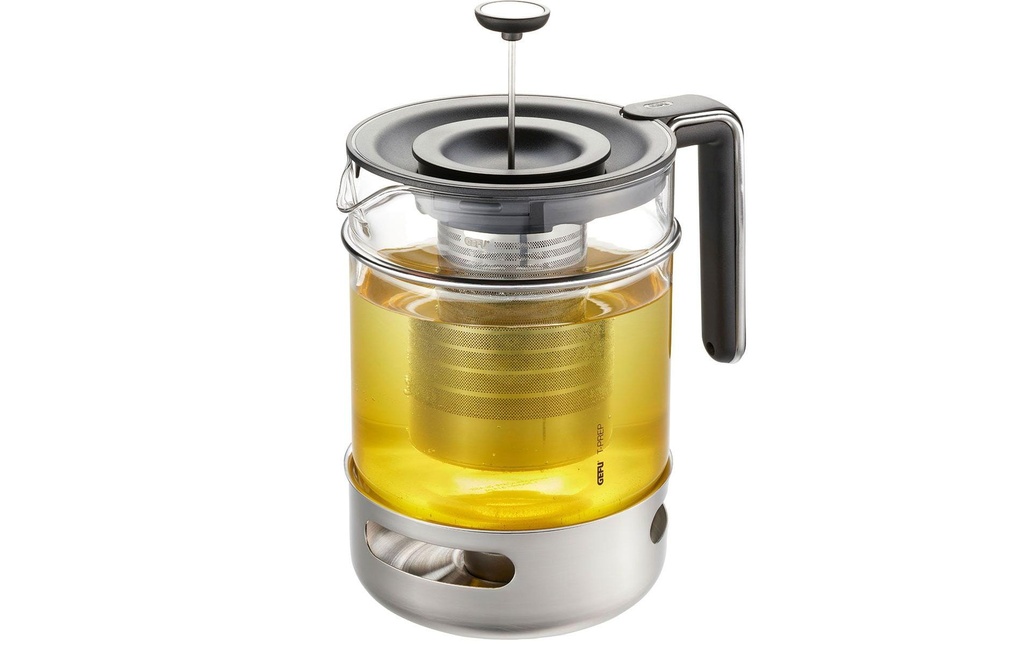 GEFU Set de thé T-Prep 1.5 l, Transparent/Noir/Argenté