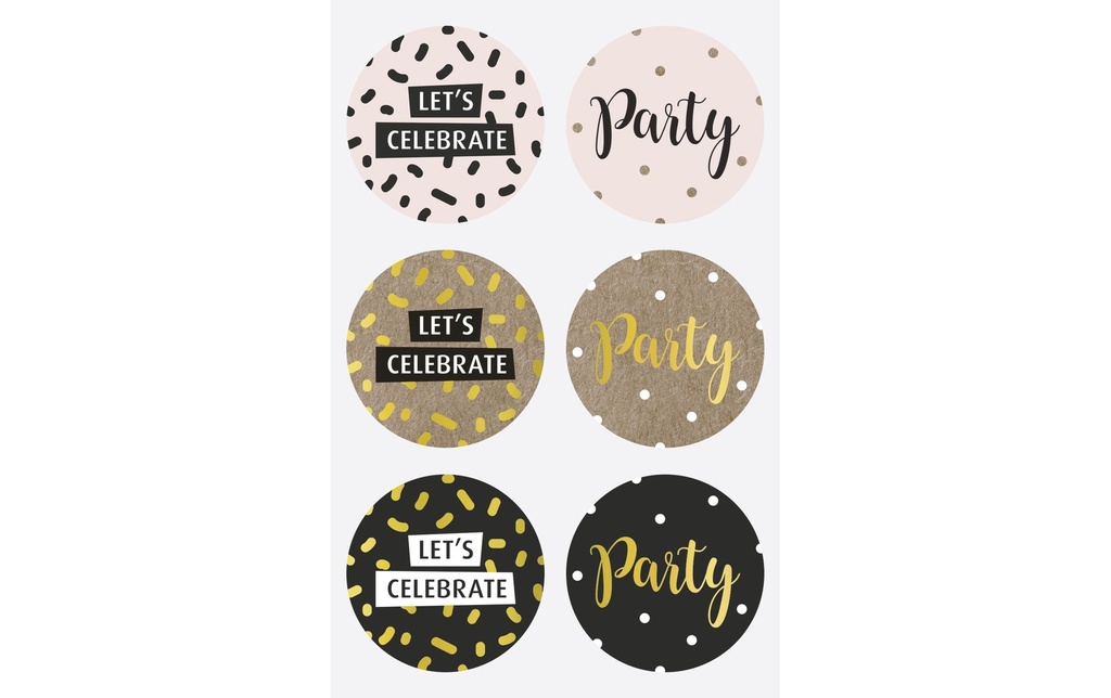 Heyda Autocollant à motif Fête 4 feuilles de 6 autocollants chacune