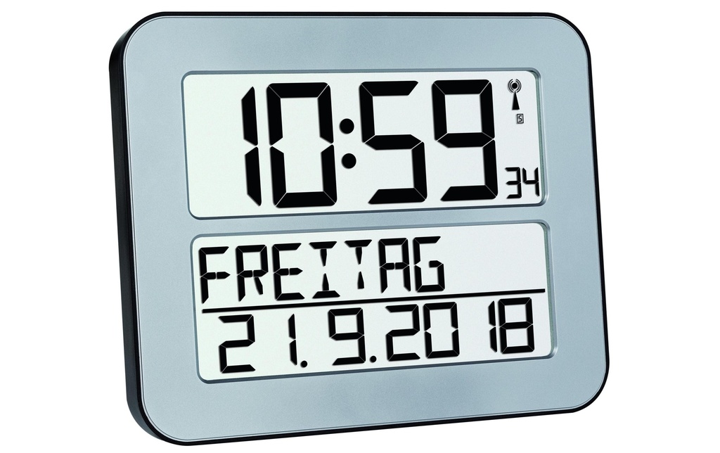 TFA Dostmann Horloge murale radio Timeline Max Argenté