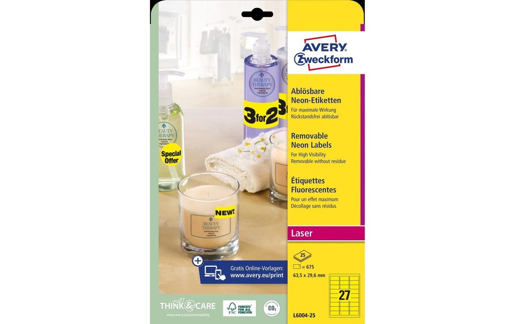 Avery Zweckform Étiquettes universelles Jaune fluo, 25 feuille