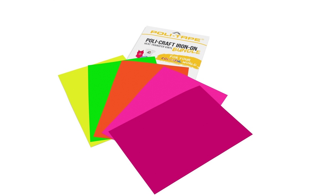 Poli-Tape Film thermocollant Néon A4, multicolore, 5 pièces