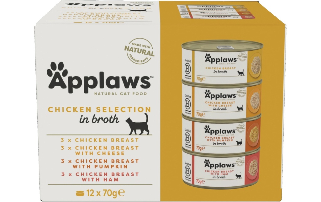 Applaws Alimentation humide Chicken Selection in Broth 12 x 70 g