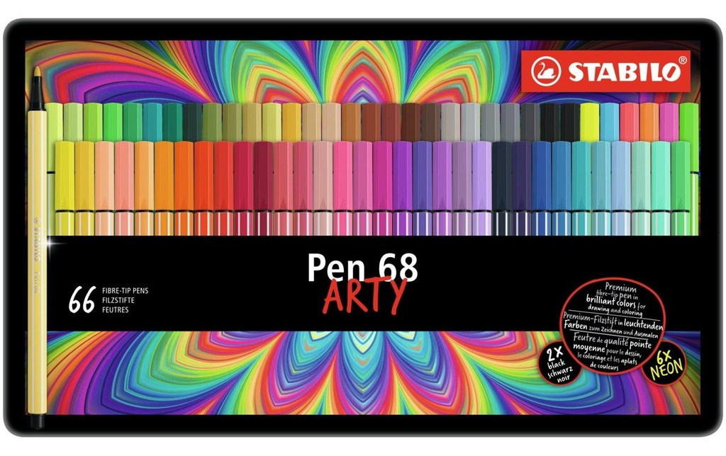 STABILO Pen 68 ARTY étui en métal (66 pces)