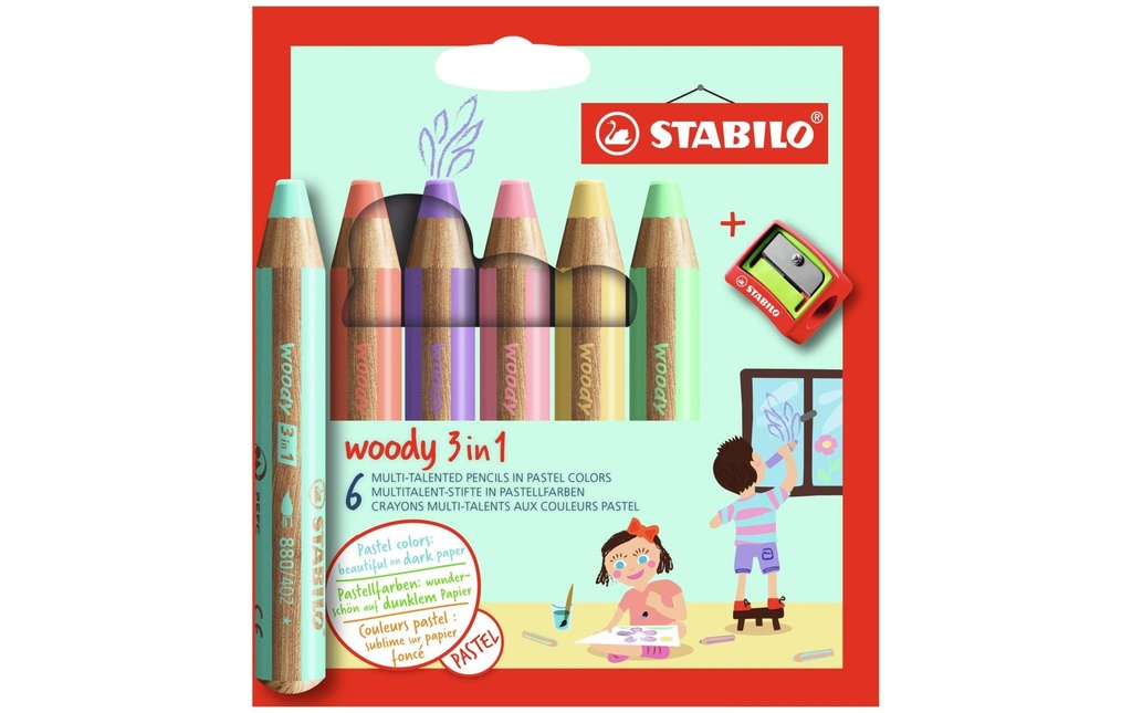 STABILO Crayon coul.WOODY pastel 3en1 (6 pces)