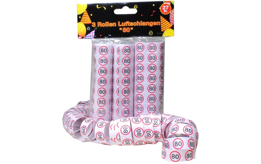 Trendcompany Serpentins 80e anniversaire 3 rouleaux, 27 pièces