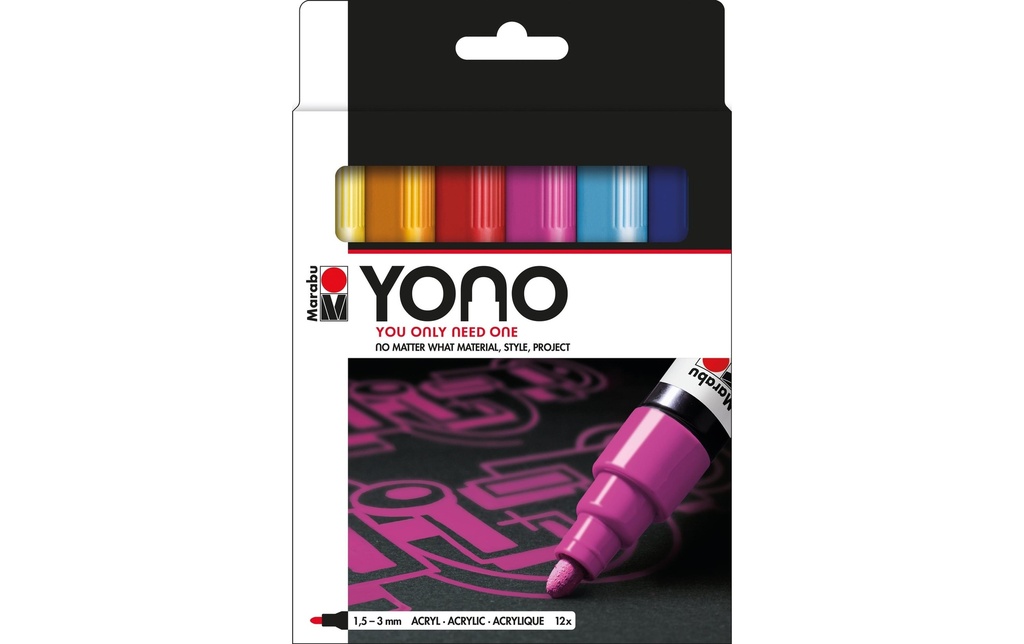 Marabu Marqueur acrylique YONO Set 1.5 - 3 mm 12 pièces, Multicolore
