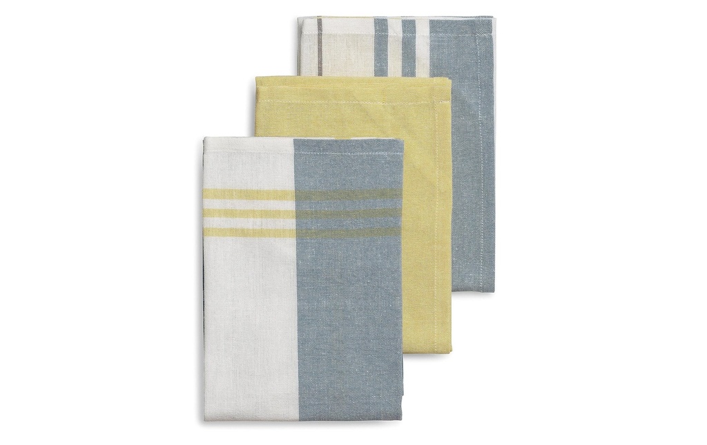 Kela Ensemble de torchons pour la vaisselle Pasado 3 pièces, Jaune/Gris
