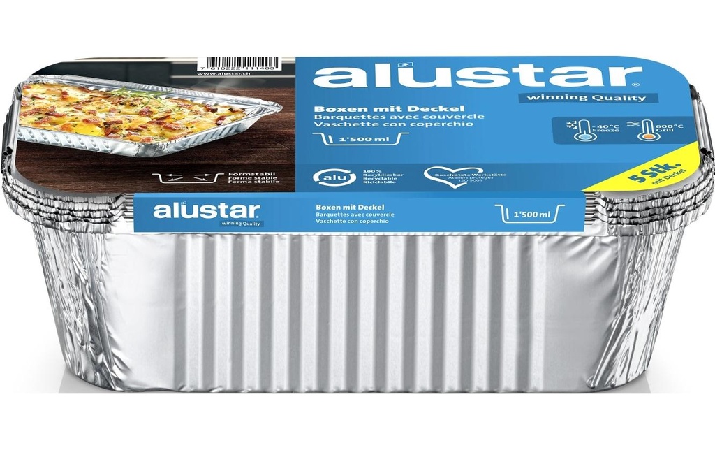 Alustar Barquette à barbecue avec couvercle 25 x 13 x 7 cm, 5 pièces