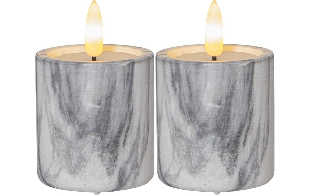 Star Trading Bougie LED Pillar Flamme Marbre Ø 5.5 x 9 cm, Gris, 2 Stk