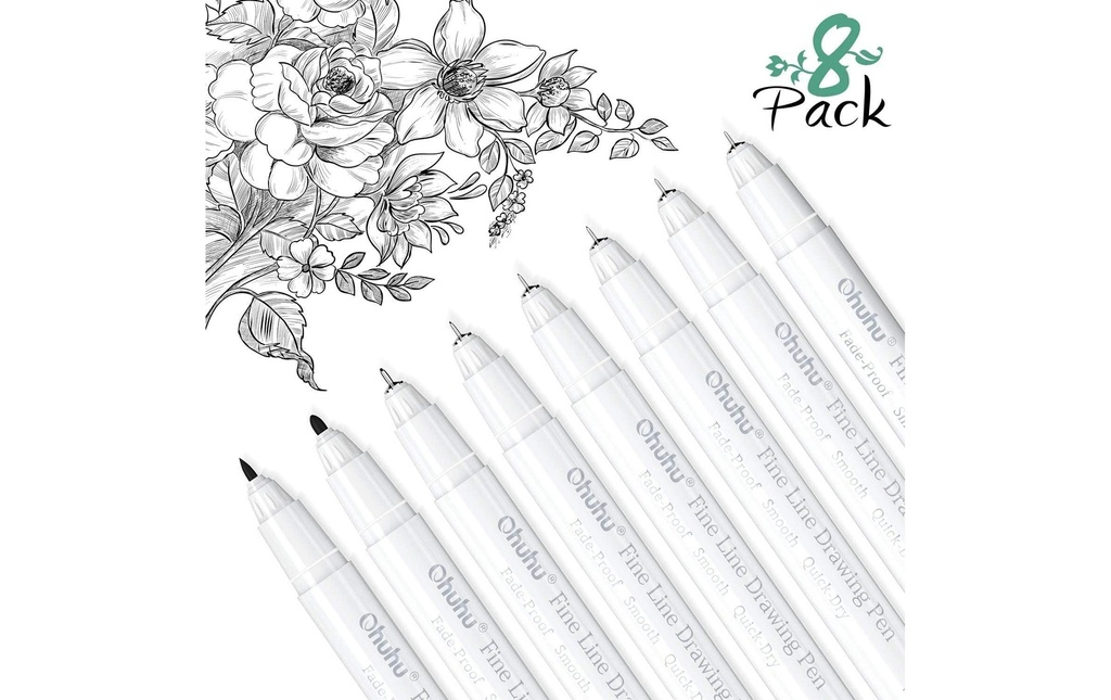 Ohuhu Fineliner Crayons à dessin, 8 tailles de pointes différentes