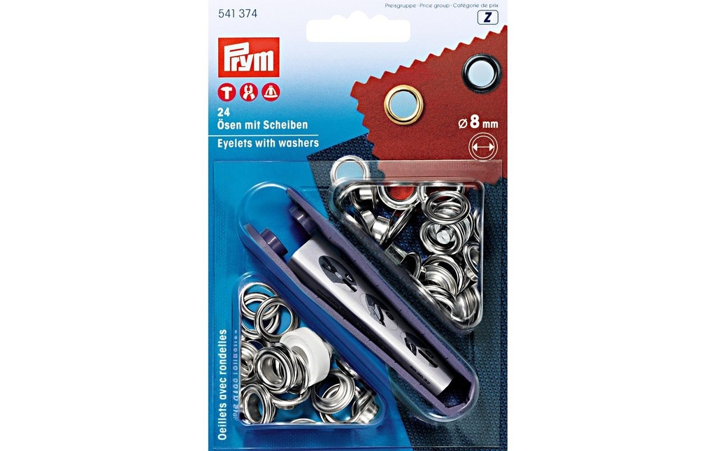 Prym Œillets + rondelles 8 mm, argent, 24 pièces