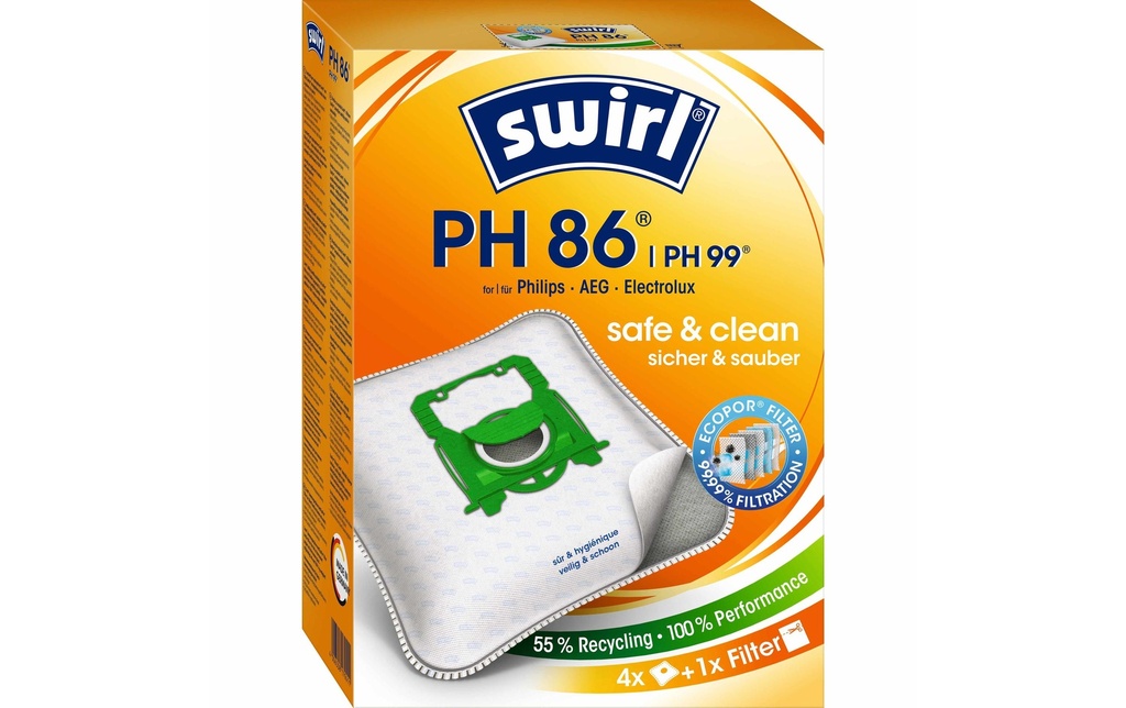 Swirl Sac filtrant pour aspirateur PH 86/99 EcoPor 4 Pièce/s