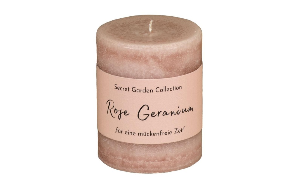 Schulthess Kerzen Bougie cylindrique Secret Garden Rose Géranium 8 cm