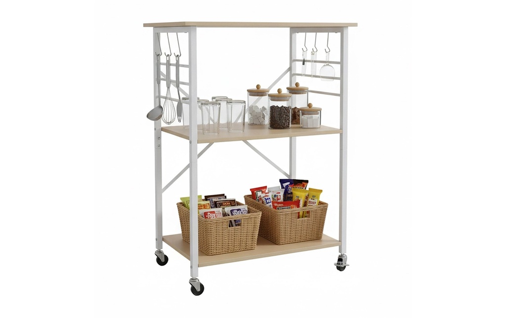 relaxdays Chariot de cuisine 89 x 60 x 40 cm Blanc/brun clair