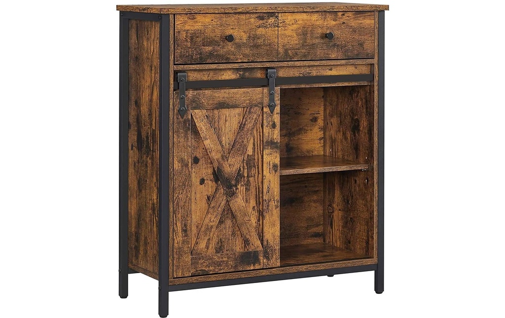 VASAGLE Commode avec porte coulissante Industrial 30 x 80 cm, Brun