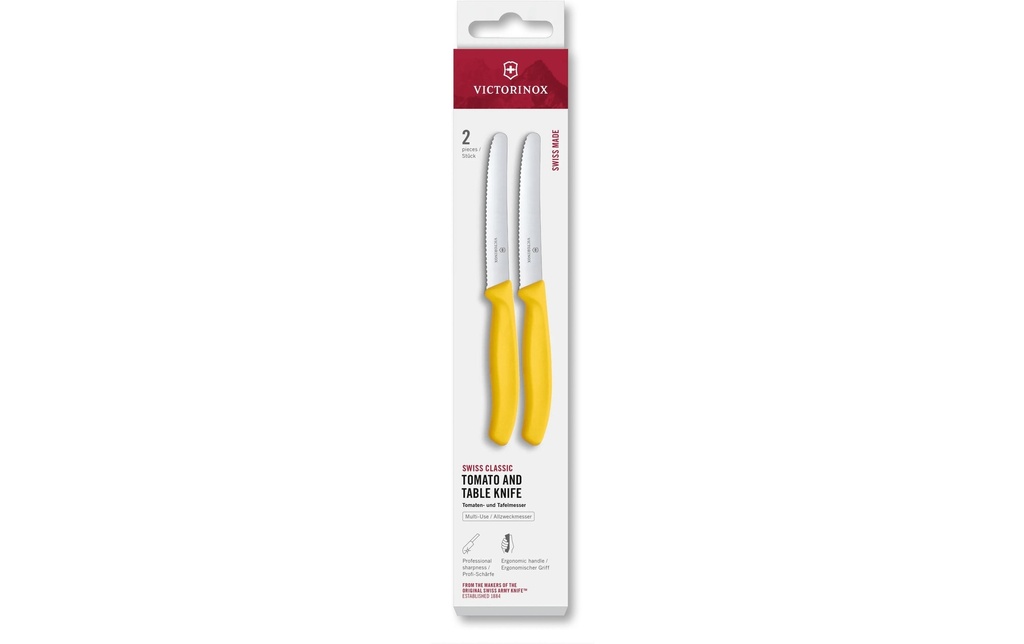 Victorinox Couteau de table Swiss Classic, 11 cm, jaune, 2 pièces