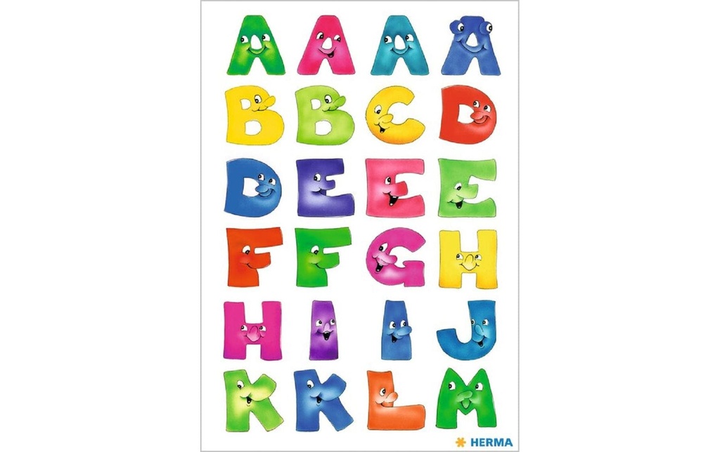 Herma Stickers Autocollants de numéros Des lettres amusantes de A à Z, 20 x 50, 2 feuilles