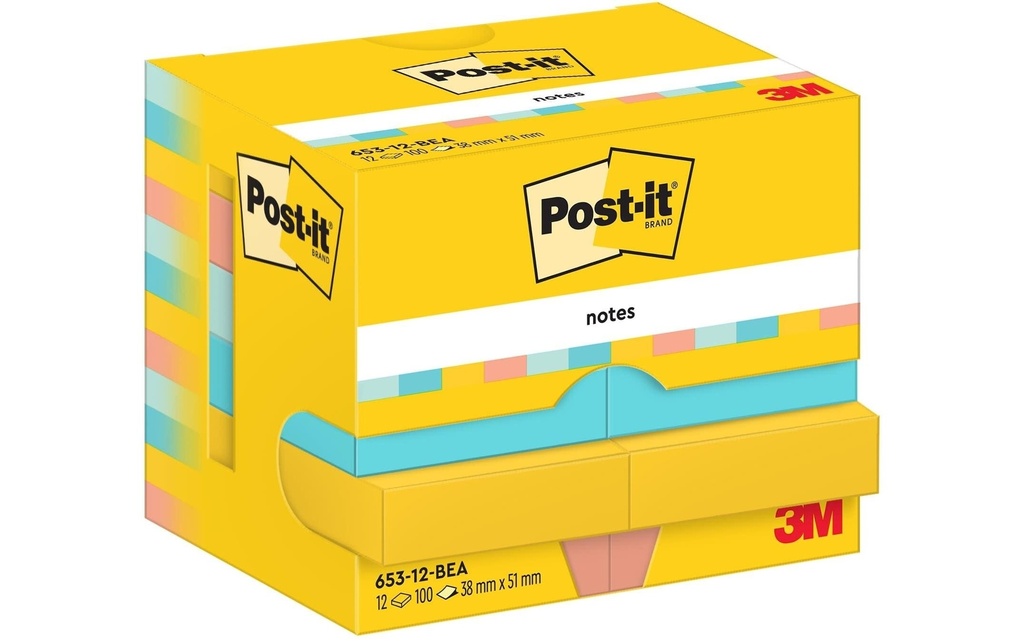 Post-it Fiche de bloc-notes Beachside 51 x 38 mm, multicolore, 12 blocs