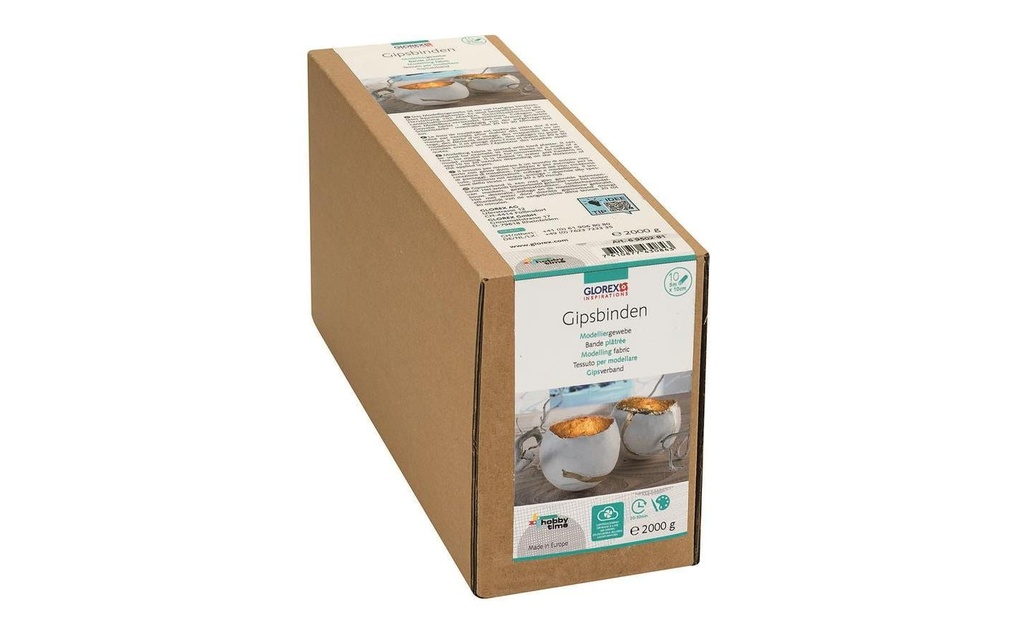 Glorex Bandes de plâtre Blanc 5 m x 10 cm, 10 rouleaux, 2 kg
