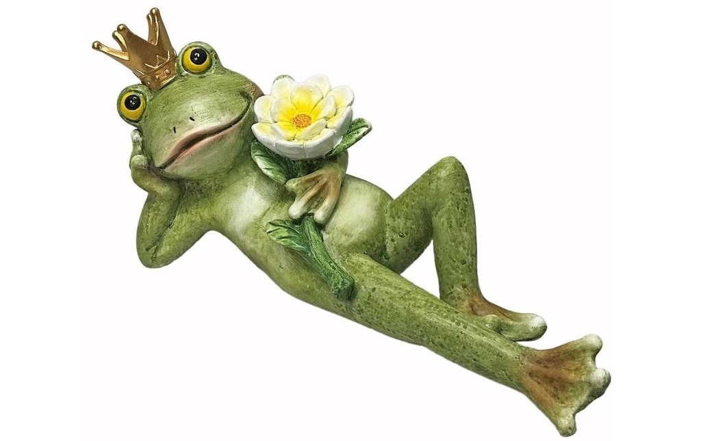 Dameco Figure décorative Roi grenouille couché avec rose 11 x 32 x 16 cm