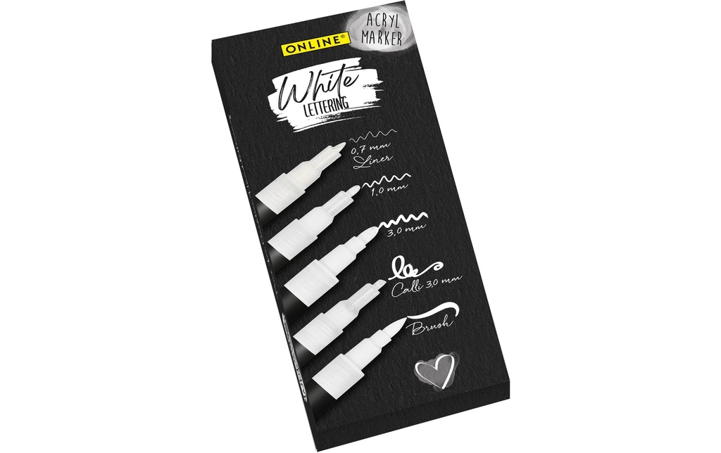 Online Fineliner Lettering Set de 5 pièces, blanc